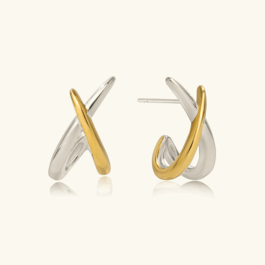 [Echo Fine]Julissa Two Tone Contemporary Huggies