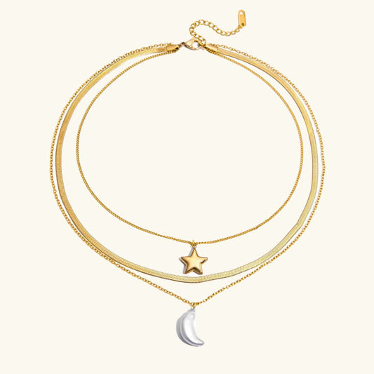 [Echo Fine]Cirra Sun & Moon Layered Gold Necklace