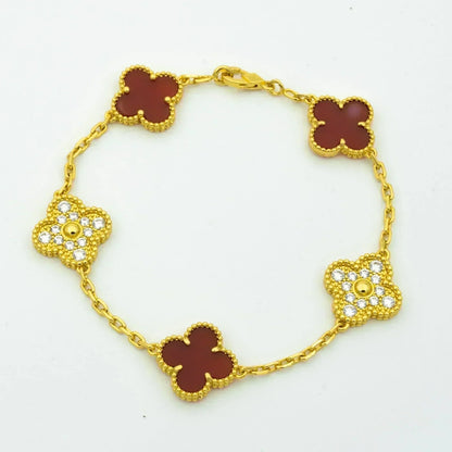[ECHO ]CLOVER 5 MOTIFS CARNELIAN DIAMOND BRACELET