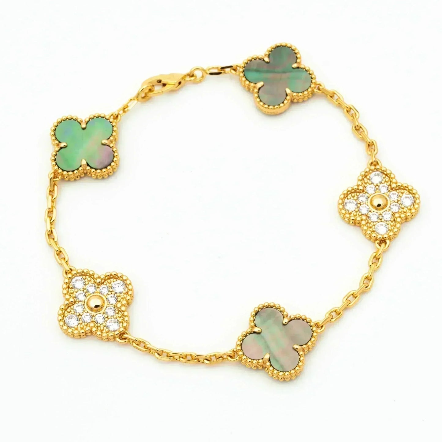 [ECHO ]CLOVER 5 MOTIF GRAY MOP DIAMOND BRACELET