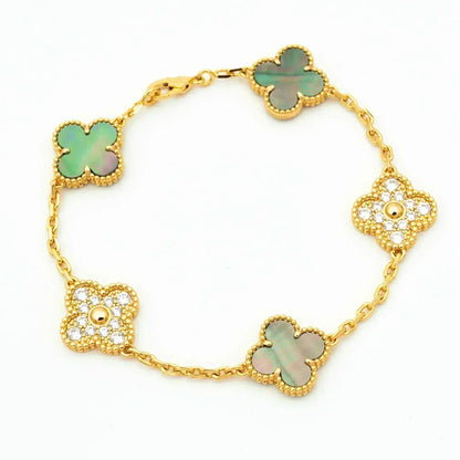 [ECHO ]CLOVER 5 MOTIF GRAY MOP DIAMOND BRACELET