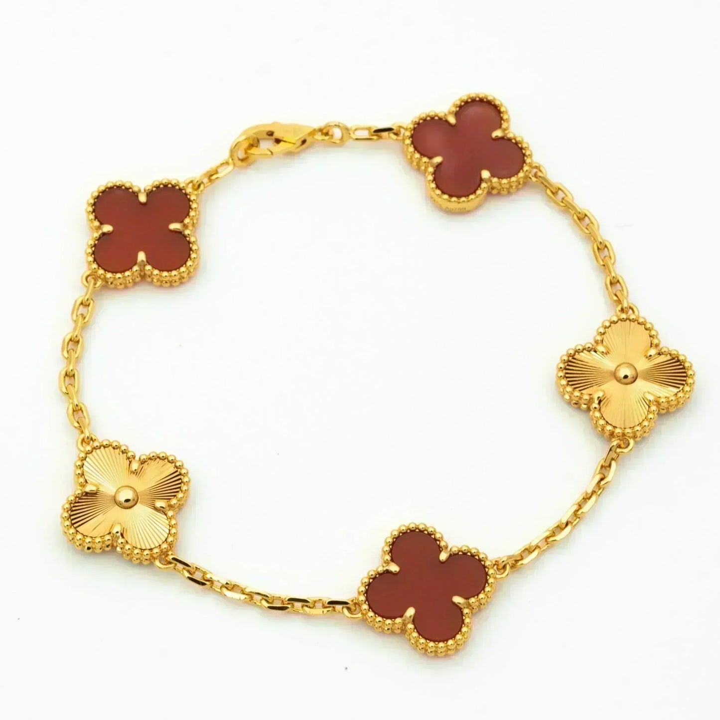 [ECHO ]CLOVER  5 MOTIFS CARNELIAN GOLD BRACELET