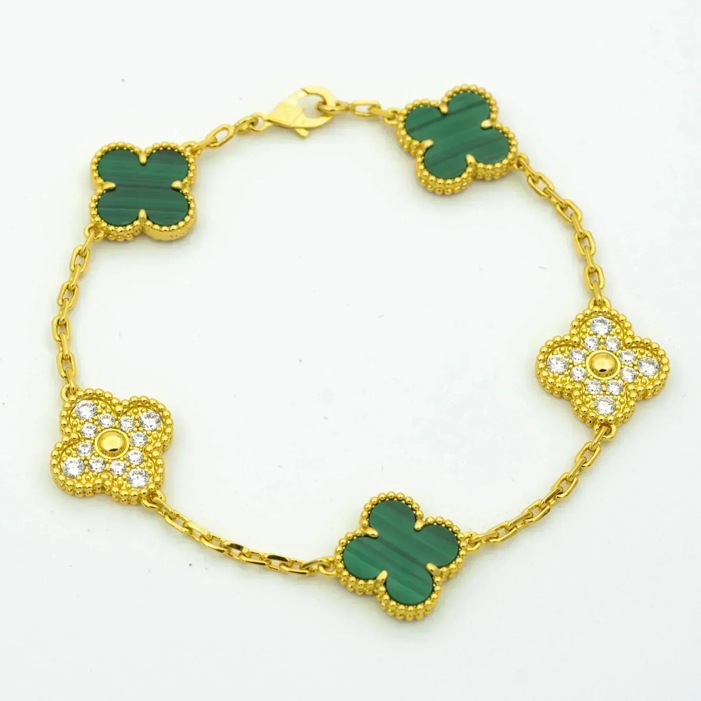 [ECHO ]CLOVER  5 MOTIF MALACHITE DIAMOND BRACELET