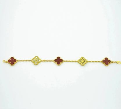 [ECHO ]CLOVER 5 MOTIFS CARNELIAN DIAMOND BRACELET