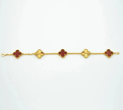 [ECHO ]CLOVER  5 MOTIFS CARNELIAN GOLD BRACELET