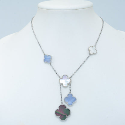 [ECHO ]CLOVER MOP CHALCEDONY NECKLACE SILVER 6 MOTIF