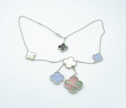 [ECHO ]CLOVER MOP CHALCEDONY NECKLACE SILVER 6 MOTIF