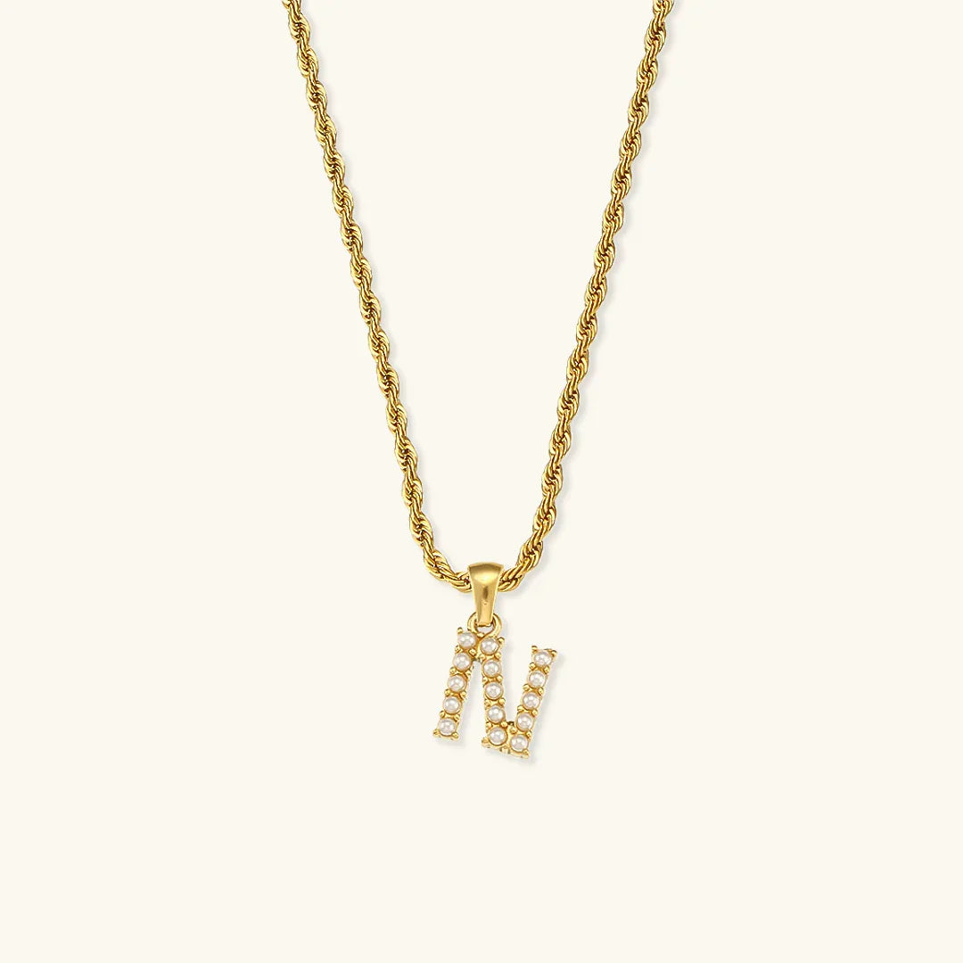 [Echo Fine]Elodie Initial Letter Pearl Necklace