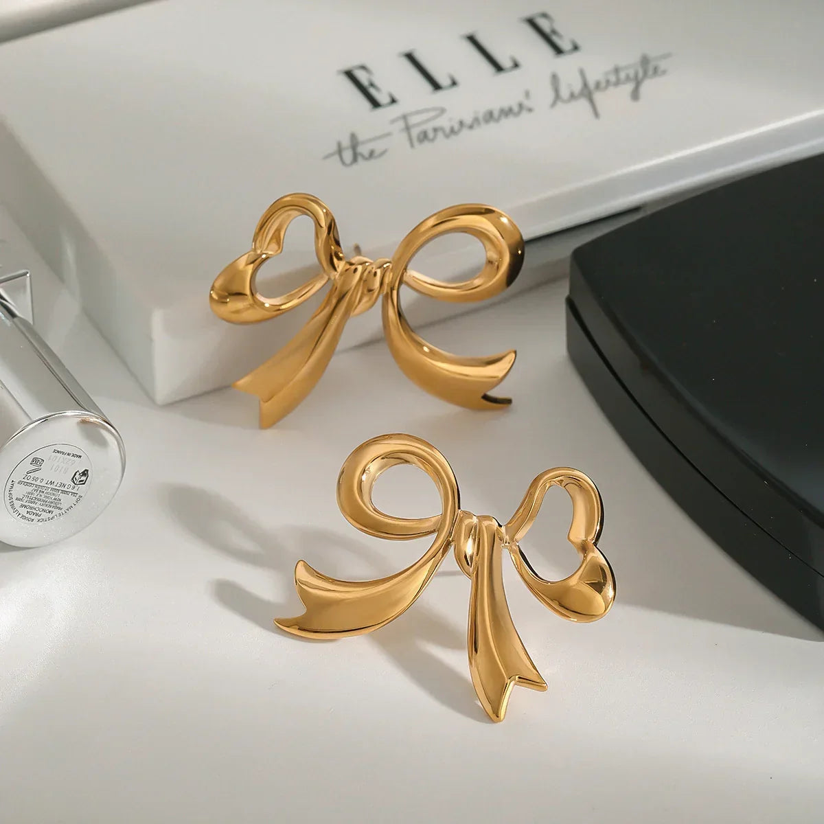 [Echo Fine]Carissa Gold Bowtie Earrings