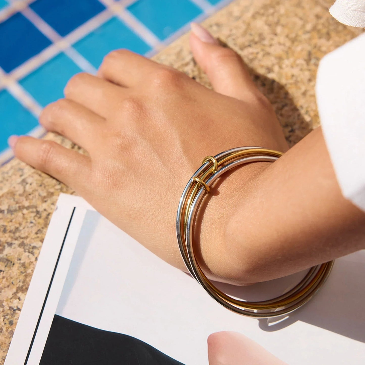 [Echo Fine]Romina Two Tone Stacked Bracelet