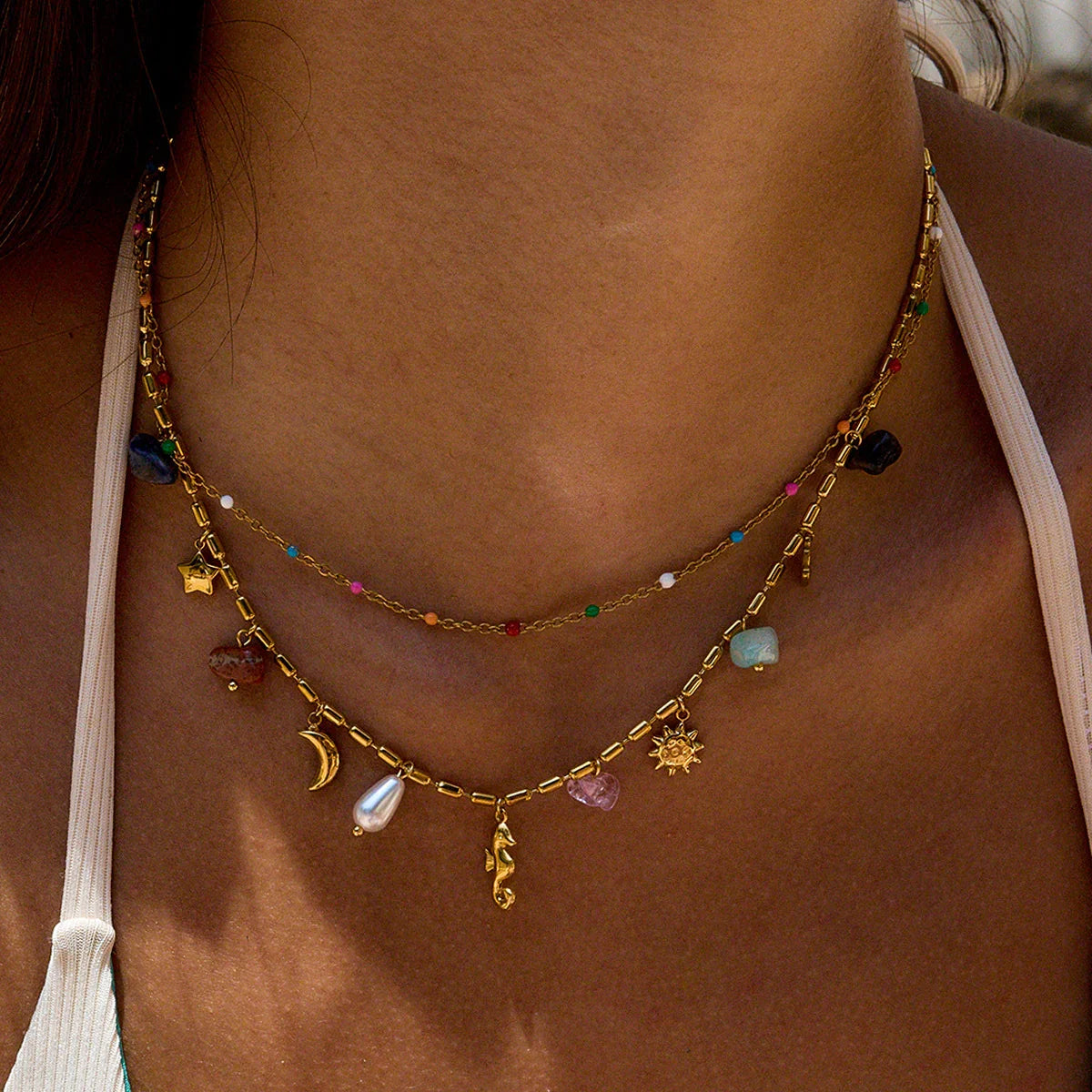 [Echo Fine]Cambria Coastal Charm Layered Necklace