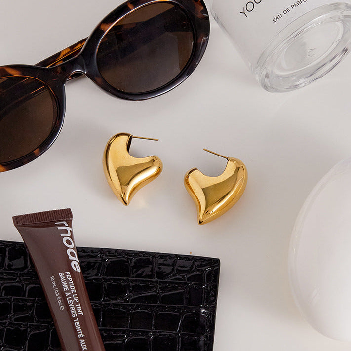 [Echo Fine]Aimee Chunky Heart Gold Earrings