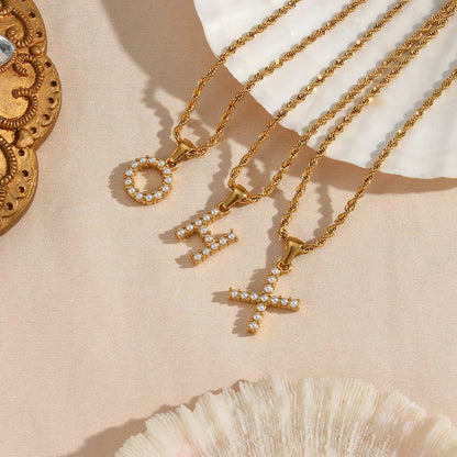[Echo Fine]Elodie Initial Letter Pearl Necklace