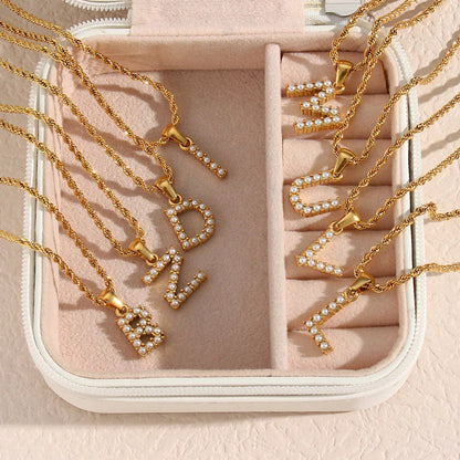 [Echo Fine]Elodie Initial Letter Pearl Necklace