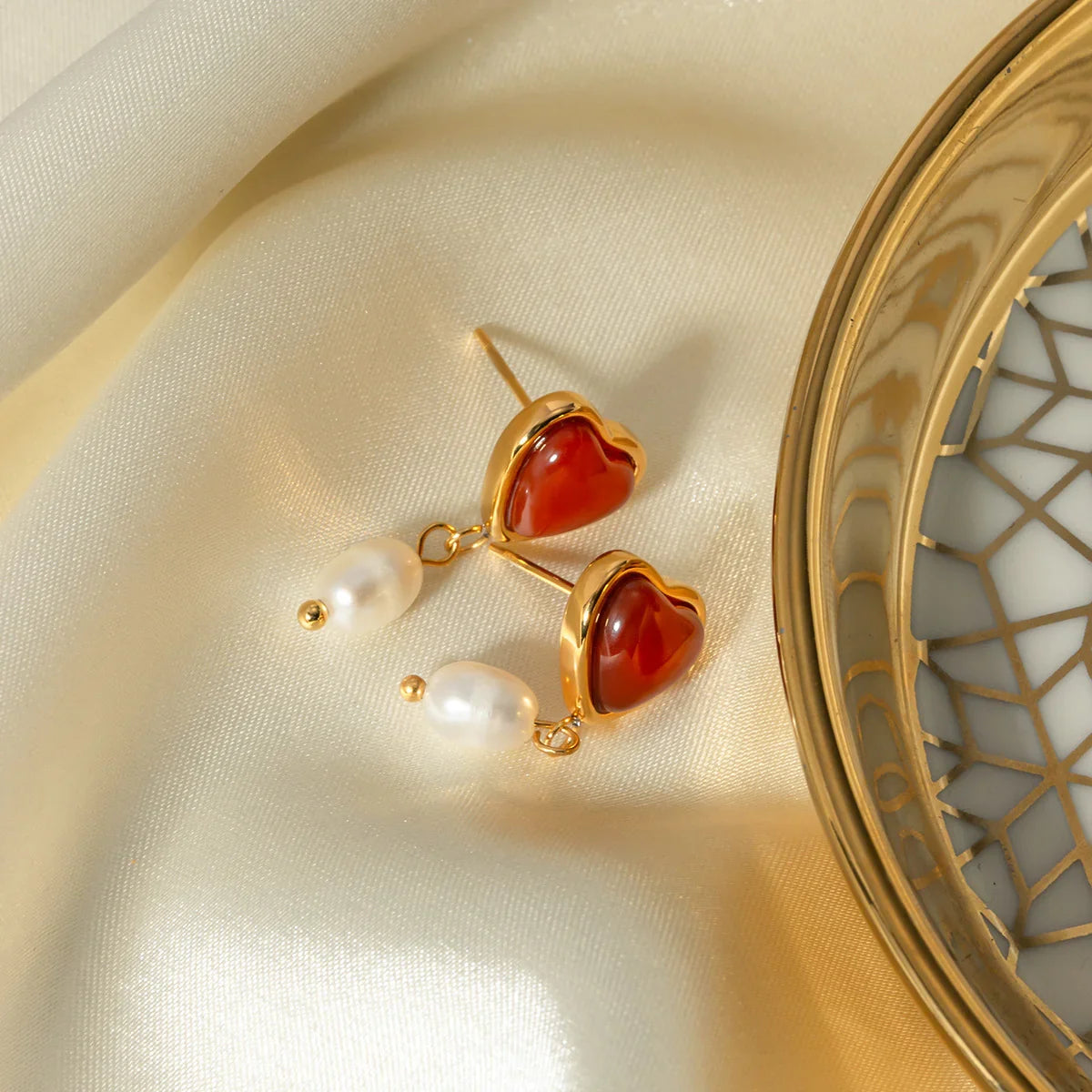 [Echo Fine]Sabina Pearl Heart Gold Earrings