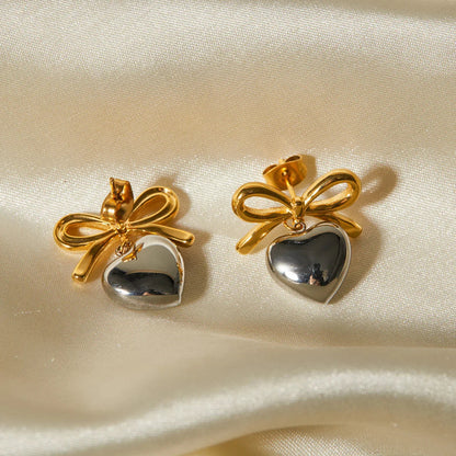 [Echo Fine]Rowanne Two Tone French Knot Heart Earrings