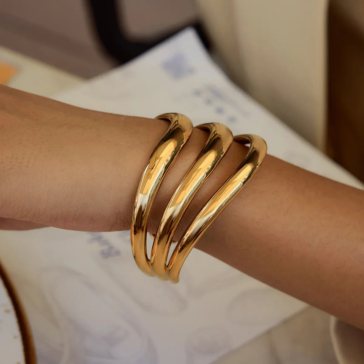 [Echo Fine]Meredith Triple Layer Gold Bangle