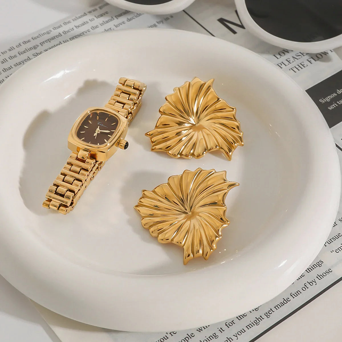 [Echo Fine]Rafaela Sculpted Petal Gold Earrings