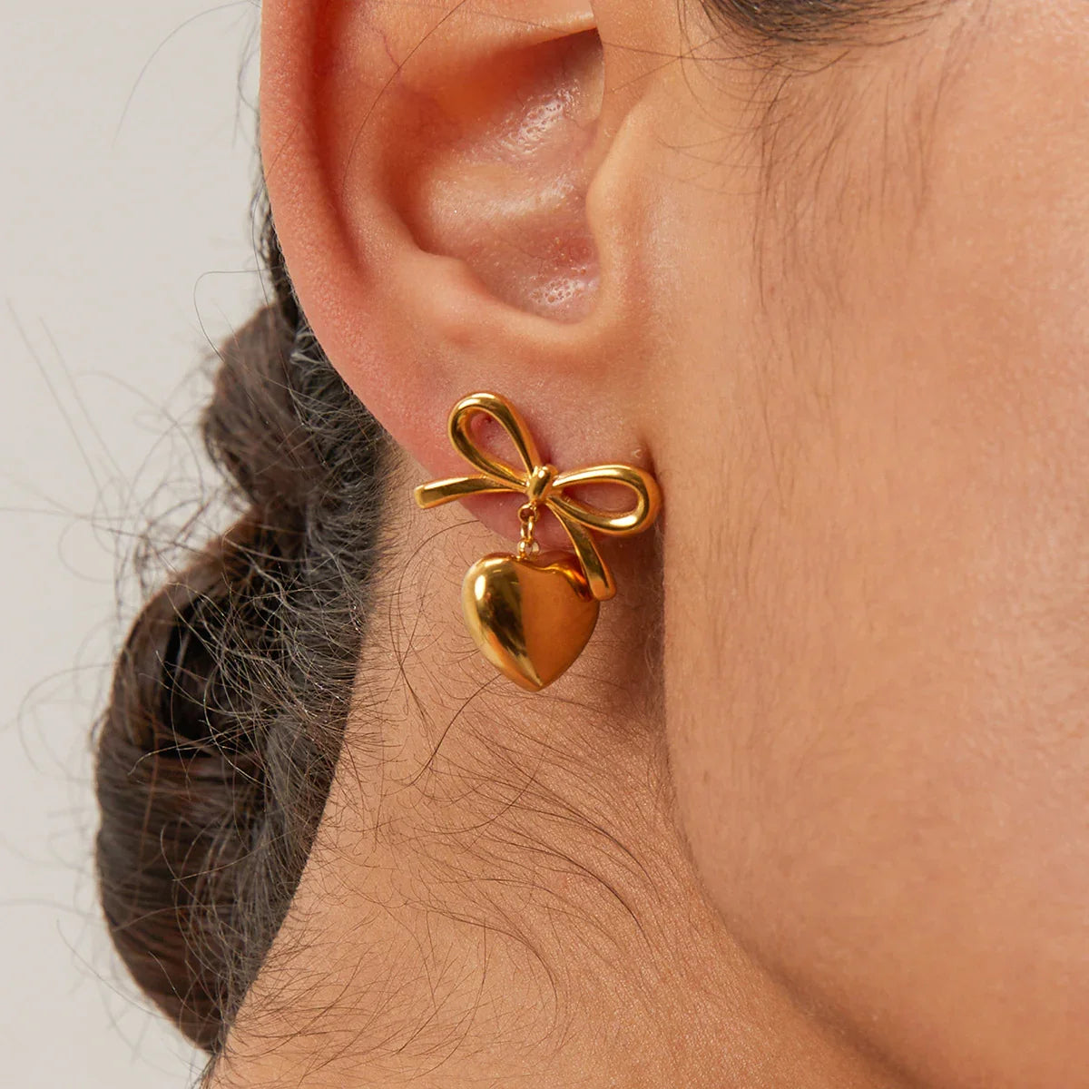 [Echo Fine]Rowanne French Knot Gold Heart Earrings
