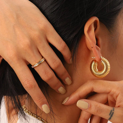 [Echo Fine]Aubrey Textured Gold Hoops