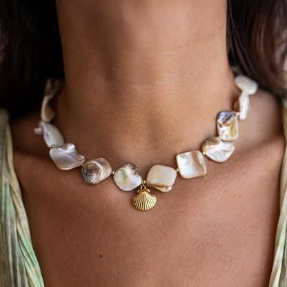 [Echo Fine]Aquamarine Seashell Necklace