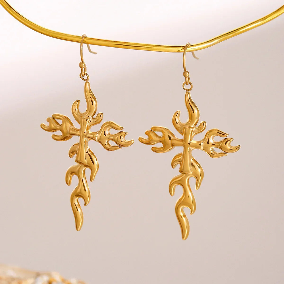[Echo Fine]Adrielle Branched Cross Gold Earrings