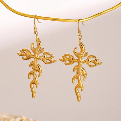 [Echo Fine]Adrielle Branched Cross Gold Earrings