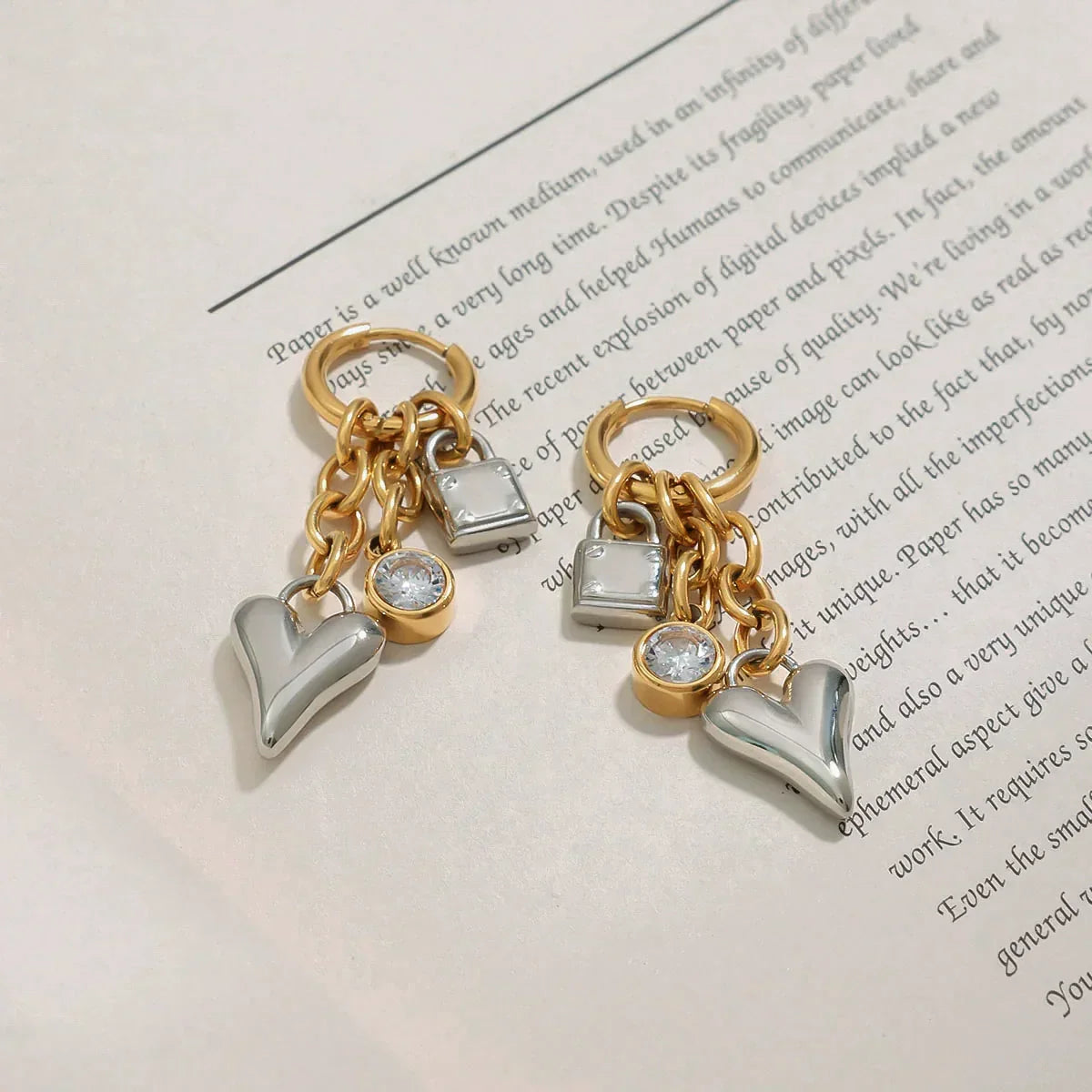 [Echo Fine]Sarah Heart & Lock Gold Earrings