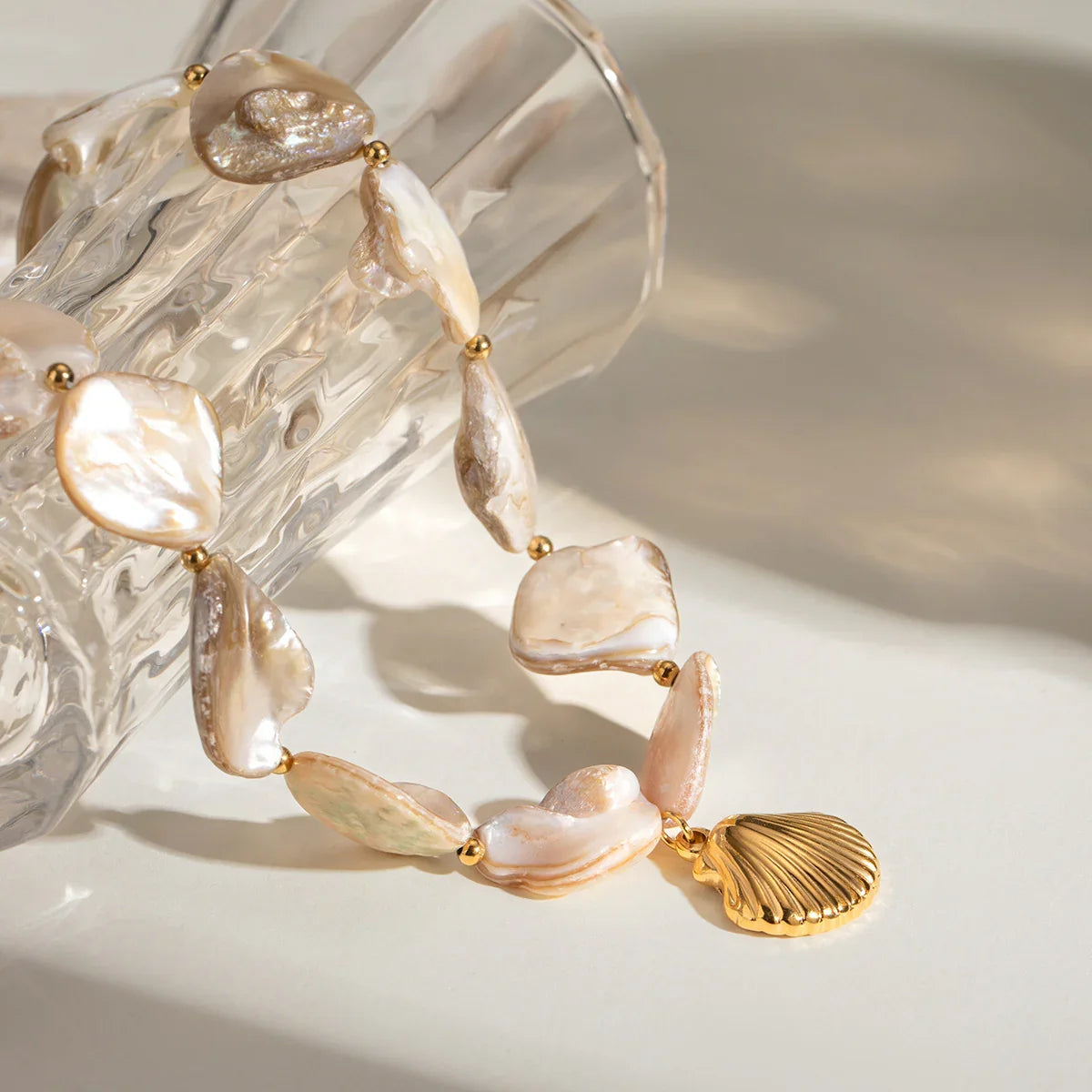 [Echo Fine]Aquamarine Seashell Necklace