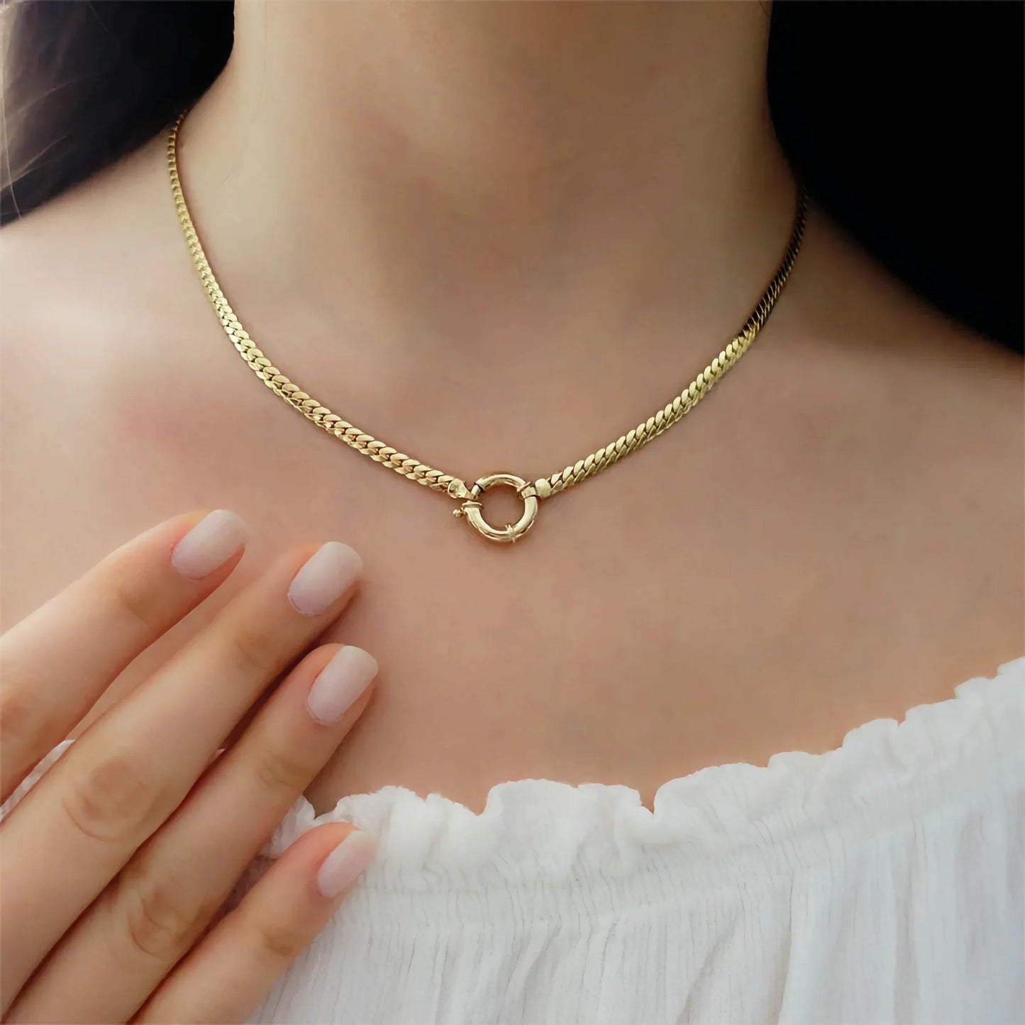 [Echo Fine]Gardenia Gold Herringbone Pendant