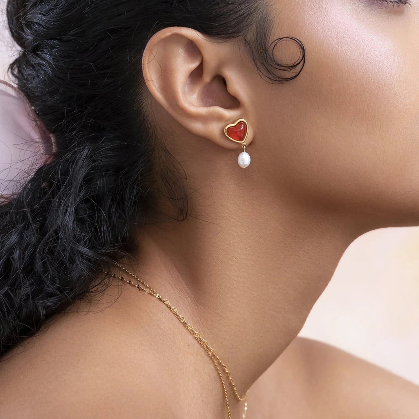 [Echo Fine]Sabina Pearl Heart Gold Earrings