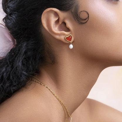 [Echo Fine]Sabina Pearl Heart Gold Earrings