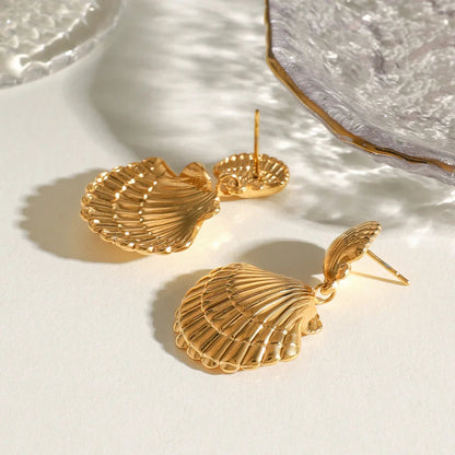 [Echo Fine]Sandy Gold Seashell Earrings