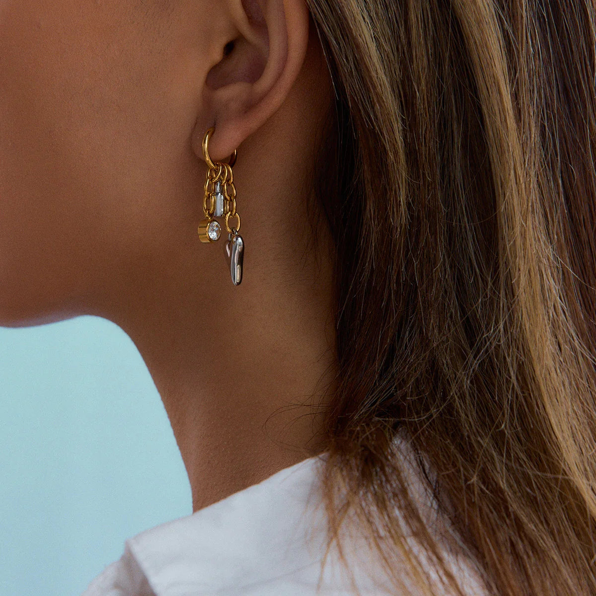 [Echo Fine]Sarah Heart & Lock Gold Earrings