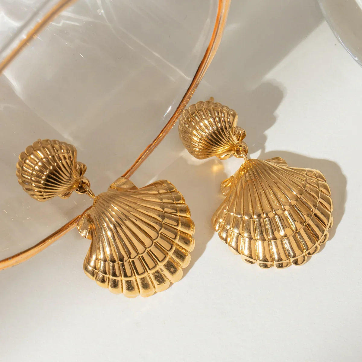 [Echo Fine]Sandy Gold Seashell Earrings