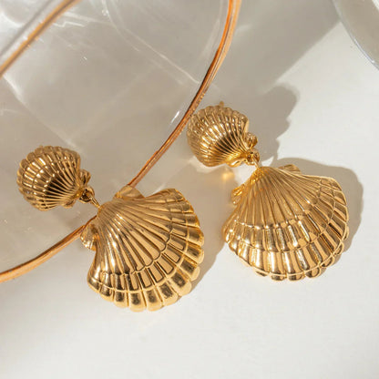 [Echo Fine]Sandy Gold Seashell Earrings