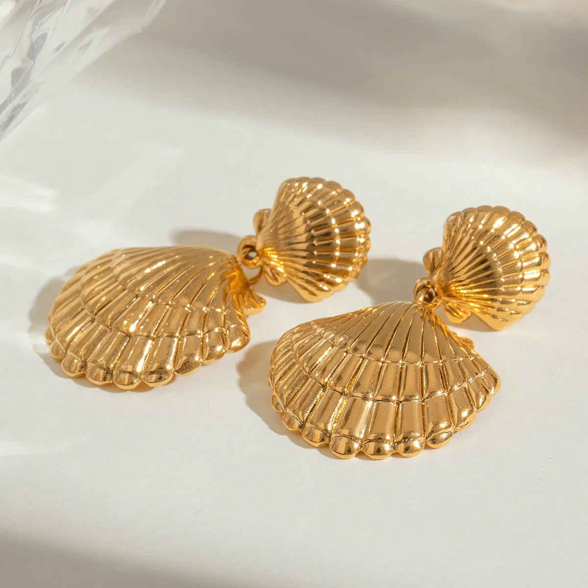 [Echo Fine]Sandy Gold Seashell Earrings
