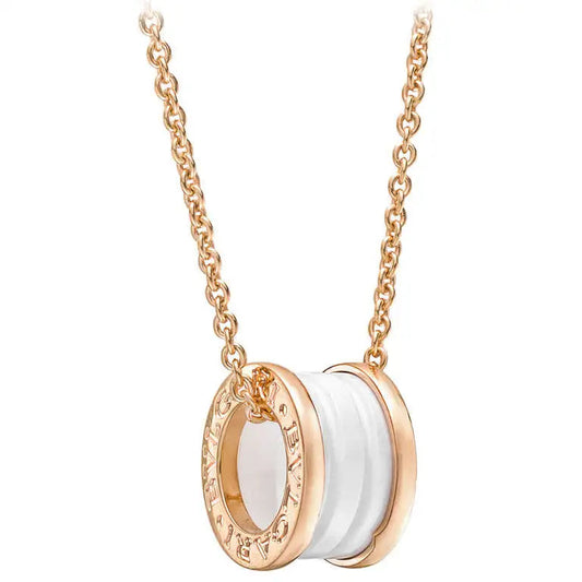 [ECHO ]ZERO 1 WHITE CERAMIC PINK GOLD DIAMOND NECKLACE