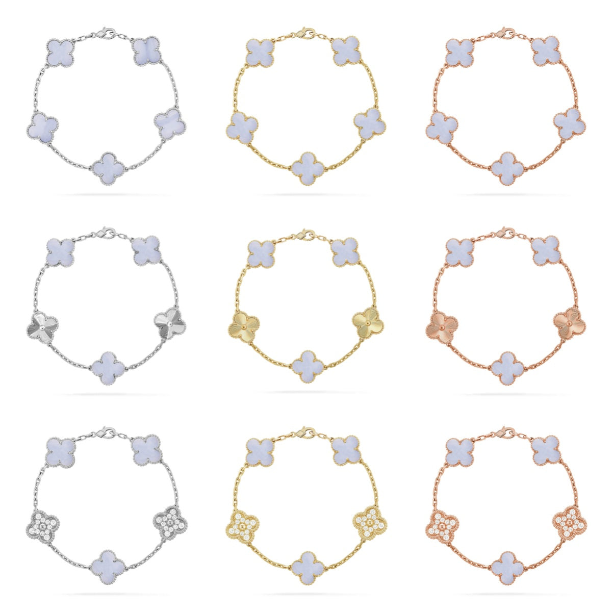 [ECHO ] CLOVER 5 MOTIF PURPLE CHALCEDONY BRACELET COLLECTION