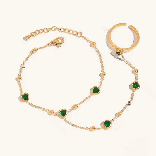 [Echo Fine]Gladys Emerald Heart Hand Chain