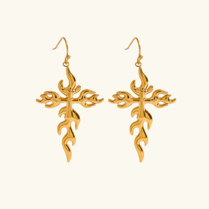 [Echo Fine]Adrielle Branched Cross Gold Earrings