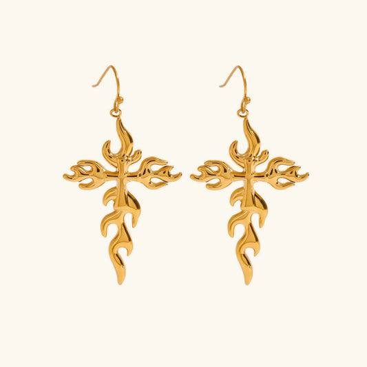 [Echo Fine]Adrielle Branched Cross Gold Earrings