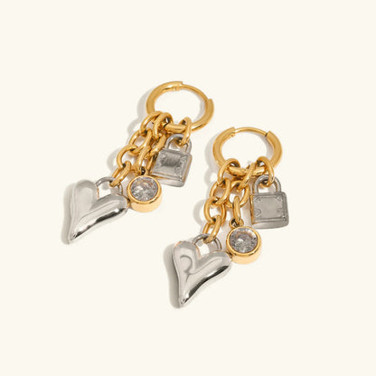 [Echo Fine]Sarah Heart & Lock Gold Earrings