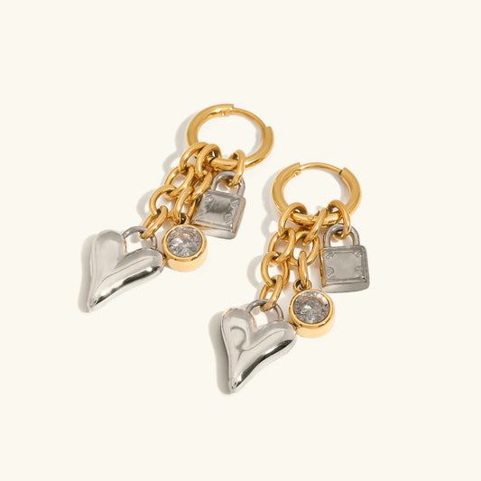 [Echo Fine]Sarah Heart & Lock Gold Earrings