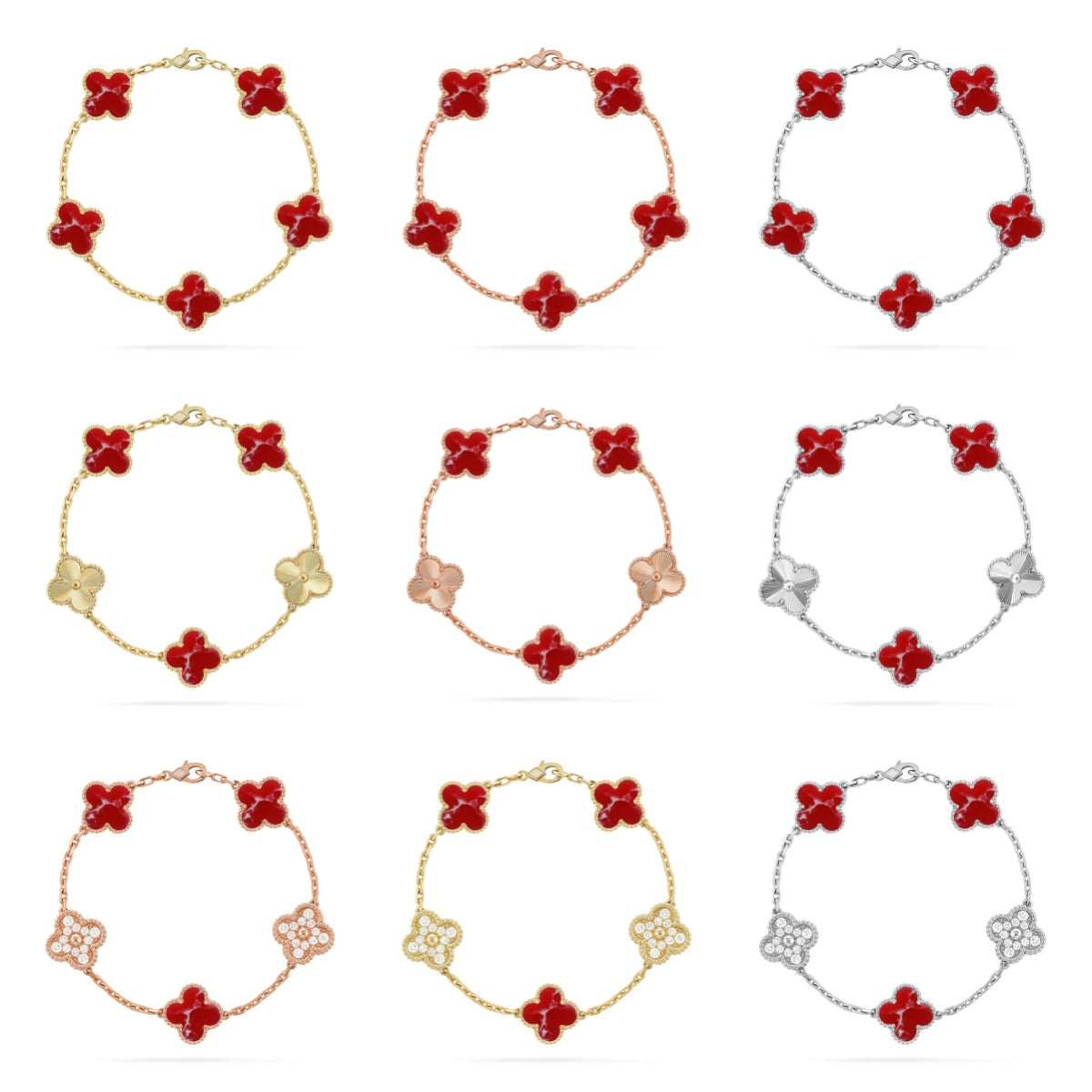 [ECHO ] CLOVER 5 MOTIF RED CORNELIAN BRACELET COLLECTION