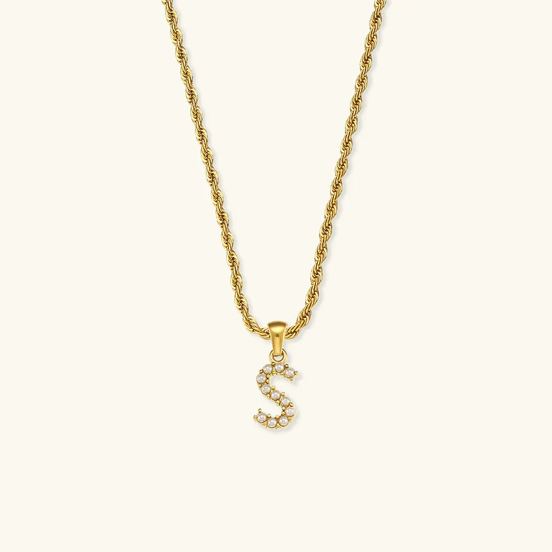 [Echo Fine]Elodie Initial Letter Pearl Necklace