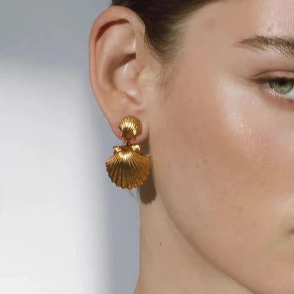 [Echo Fine]Sandy Gold Seashell Earrings