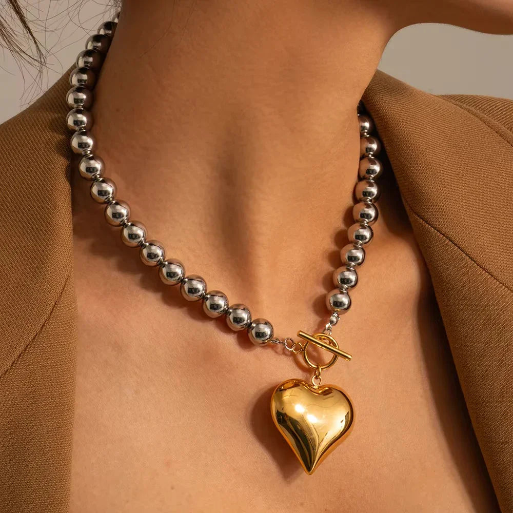 [Echo Fine]Alicia Chunky Bead Heart Pendant