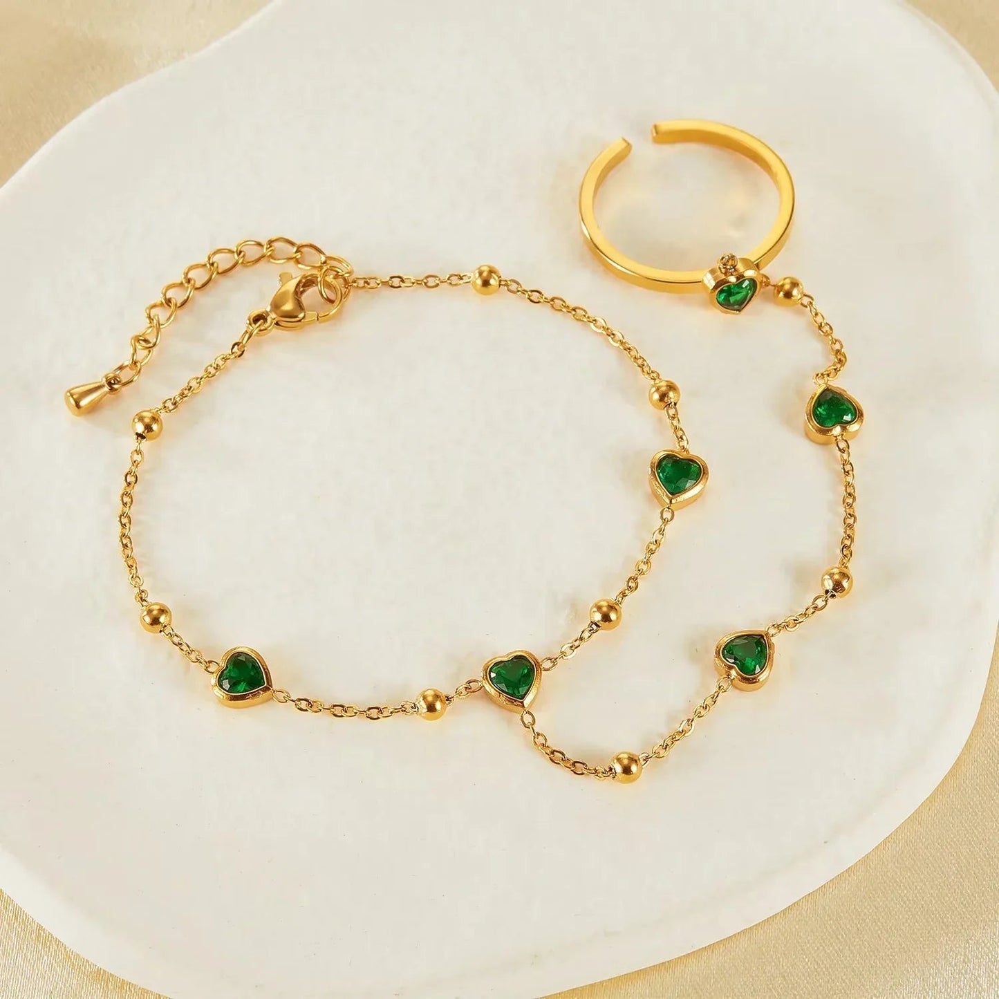 [Echo Fine]Gladys Emerald Heart Hand Chain