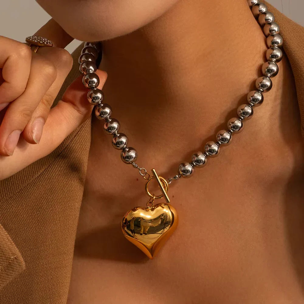 [Echo Fine]Alicia Chunky Bead Heart Pendant